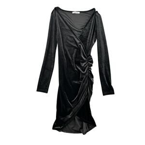 Vintage Y2K Guberry Velvet Long Sleeve Deep V-Neck Velour Dress Size Small